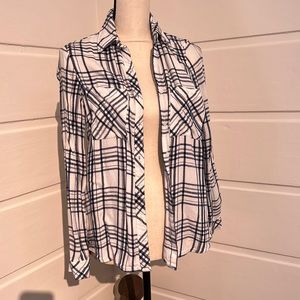 LAJU button down plaid collared shirt white and navy